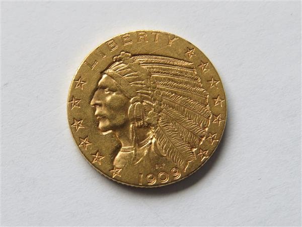1909 D Indian Head 5 Dollars Half Eagle Gold Coin (1 of 2)