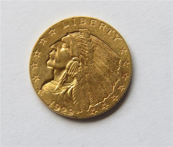 1929 Indian Head 2.5 Dollar Gold US Coin (1 of 2)