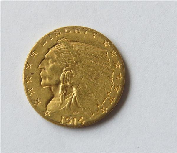 1914 Indian Head 2.5 Dollar Gold US Coin (1 of 2)