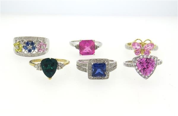 Lot of 6 10K 14K Gold Multi Color Stone Diamond Rings (1 of 2)