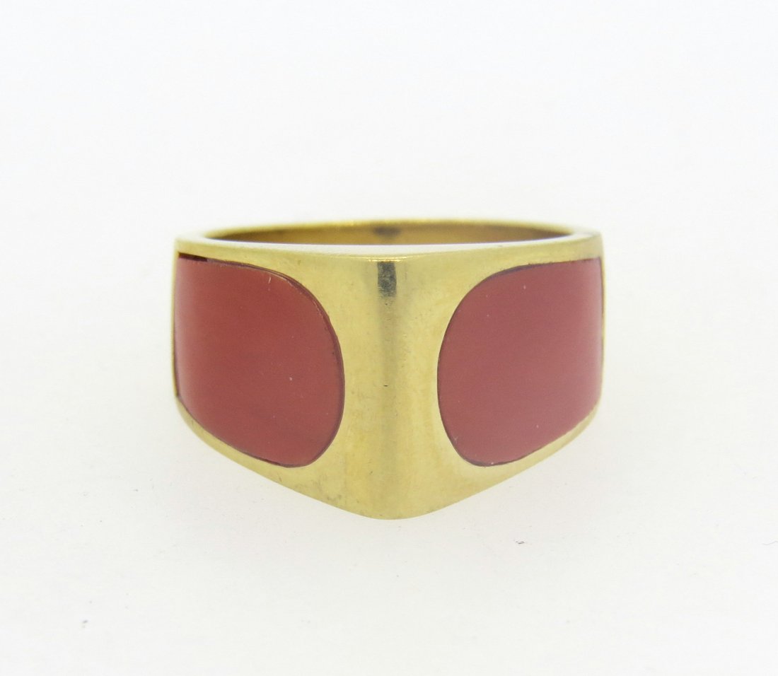 Vintage 18k Gold Coral Inlay Ring (1 of 4)