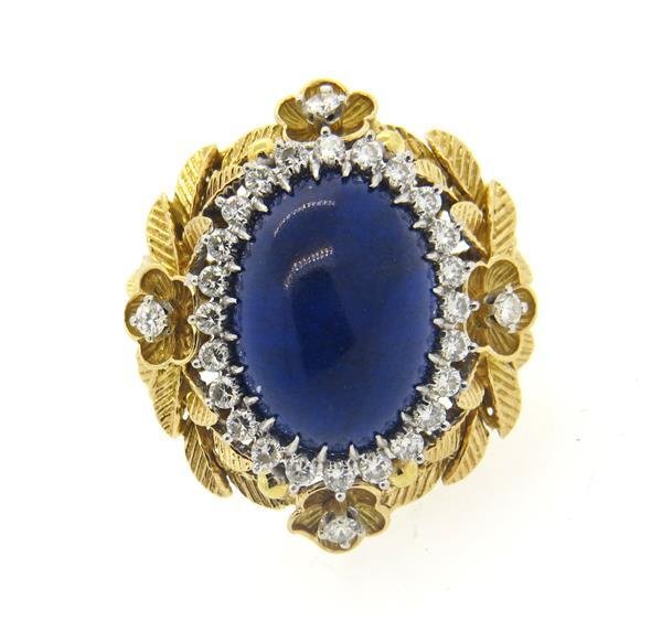 1960s 14K Gold Lapis Diamond Cocktail Ring (1 of 4)