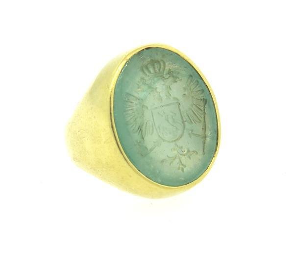 Large 18k Gold Emerald Intaglio Ring (1 of 4)