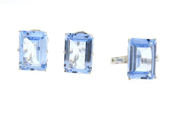 18k Gold Blue Stone Earrings Ring Lot (1 of 3)