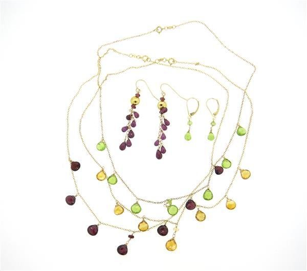 14k Gold Multicolor Gemstone Earrings Necklace Lot of 5 (1 of 2)