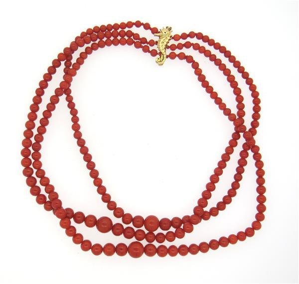 14k Gold Graduated Red Coral Seahorse Necklace (1 of 5)