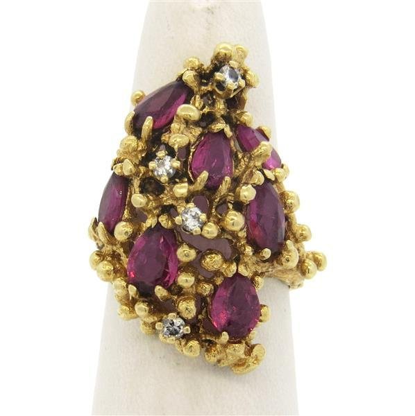 1970s 14K Gold Ruby Diamond Free Form Cocktail Ring (1 of 4)