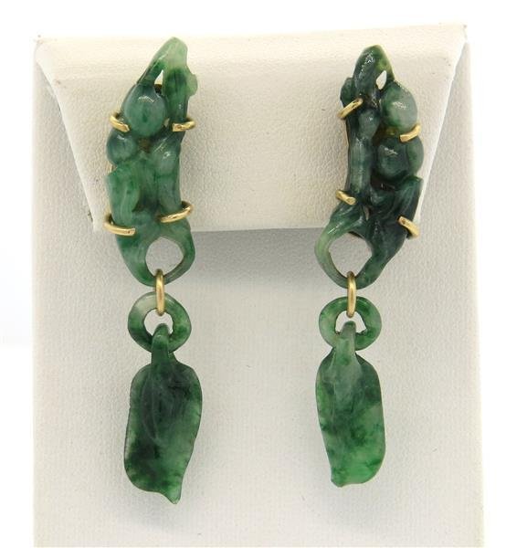 14k Gold Carved Jade Long Drop Earrings (1 of 4)