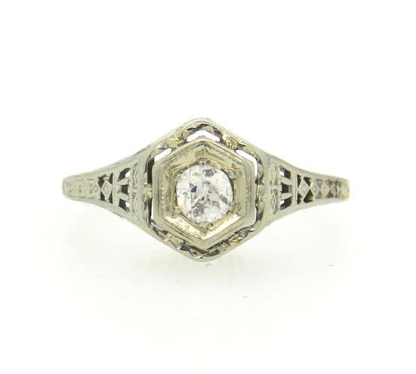Art Deco Filigree 18K Gold Diamond Ring (1 of 3)