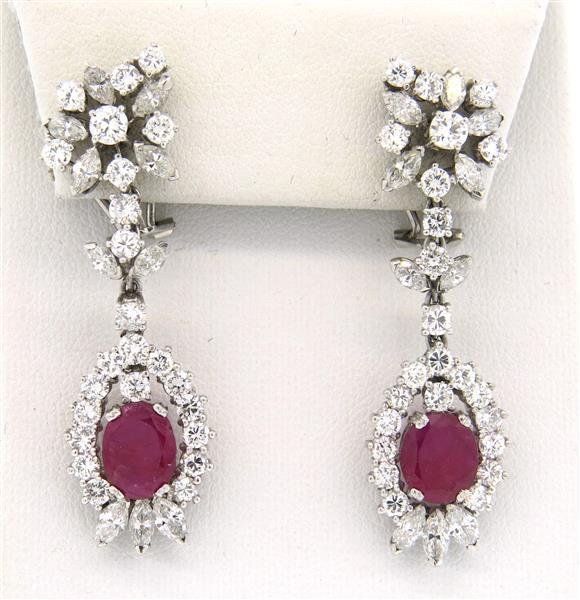 Impressive 18k Gold 4.50ctw Diamond Ruby Drop Earrings (1 of 5)