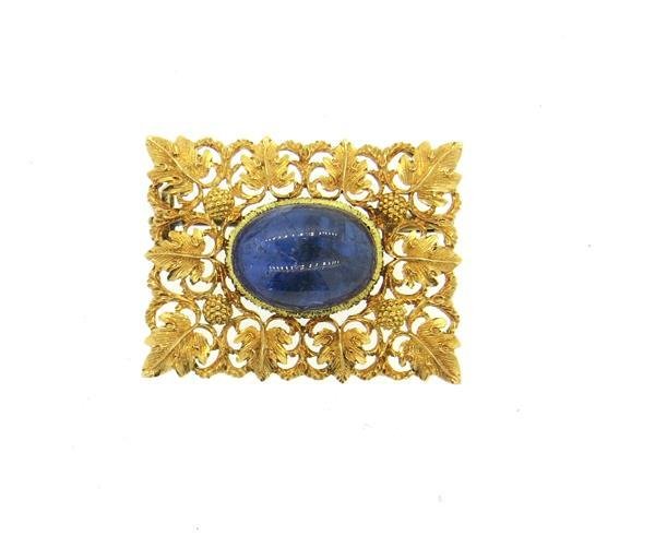 18k Gold 11ct Sapphire Cabochon Brooch Pin (1 of 4)