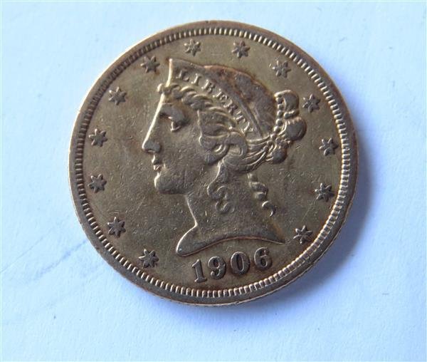 1906 S Liberty Head 5 Five Dollar Half Eagle Gold US (1 of 2)
