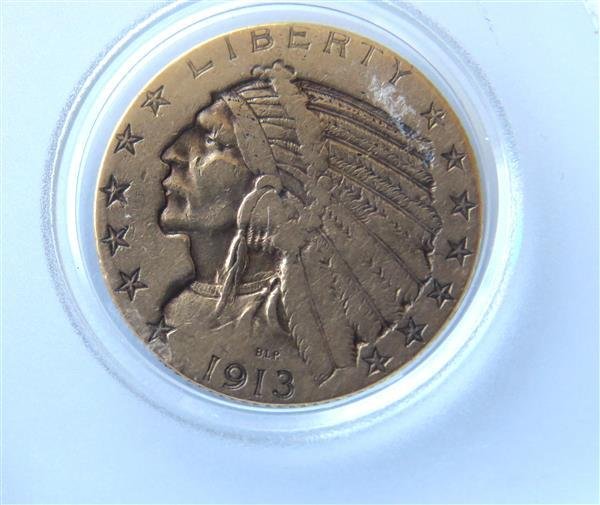 1913 Indian Head 5 Five Dollar Gold US Coin (1 of 2)