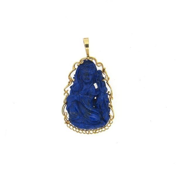 14k Gold Carved Lapis Pendant (1 of 4)