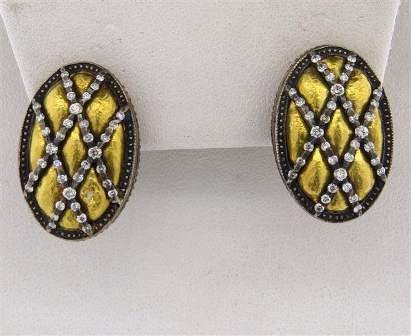 Gurhan Capitone 24k and 4k Gold Diamond Earrings: Earrings are 22mm x 15mm. Diamonds - approx. 0.35ctw. *Earrings have damage - see pictures*. Marked Gurhan. Weight - 8.1 grams.Gemstones have not been graded for color and clarity ,and tested for clar