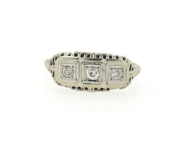 Art Deco 14k Gold Diamond Three Stone Ring (1 of 3)