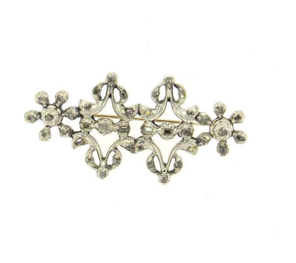Antiqur 14k Gold Silver Rose Cut Diamond Brooch (1 of 3)