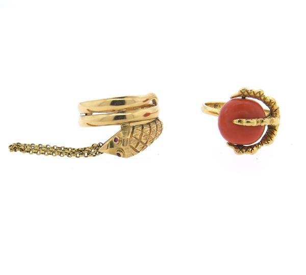 Antique 18k Gold Coral Ring Lot of 2 (1 of 2)
