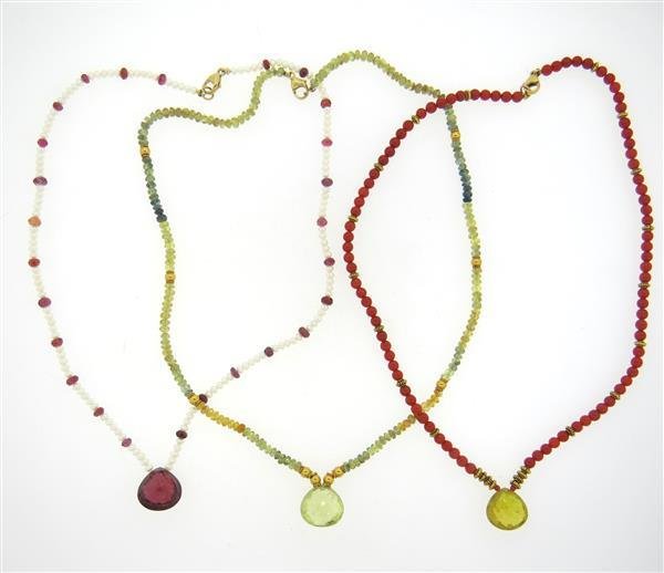 18k Gold Multi Color Gemstone Necklace lot of 3 (1 of 3)