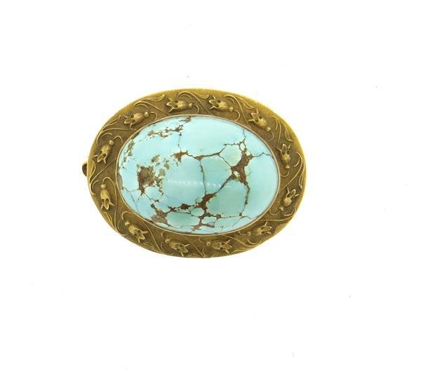 10k Gold Blue Stone Brooch Pin (1 of 4)