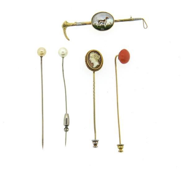 Antique 14k Gold Multi Gem Stick Pin Lot of 5 (1 of 3)