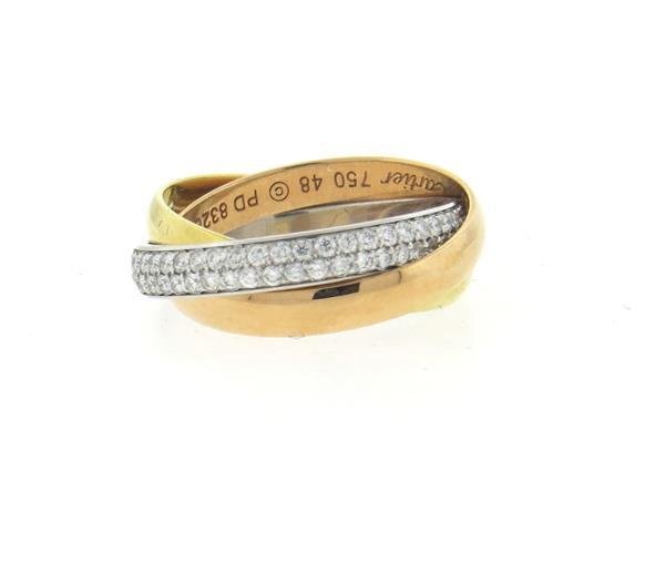 Cartier Trinity 18k Tri Color Gold Diamond Band Ring Sz (1 of 3)