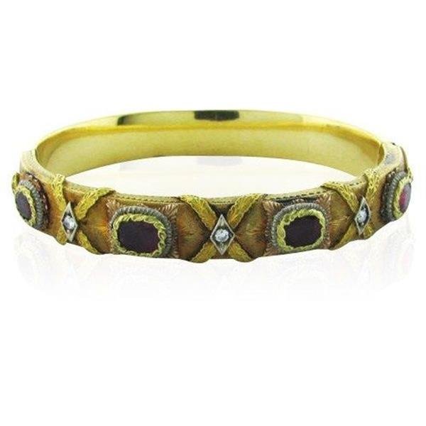 Vintage Certified 18k Gold Diamond 3.48ct Ruby Bracelet (1 of 4)