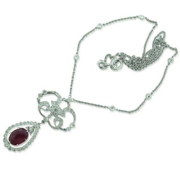 EGL 18k Gold 1.78ct Ruby Diamond Lavalier Pendant (1 of 4)