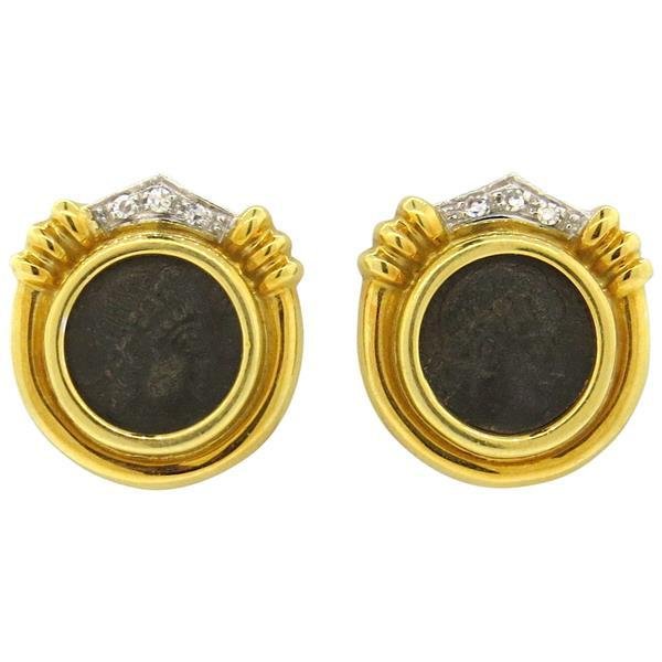 Diamond 18k Gold Ancient Coin Earrings (1 of 4)