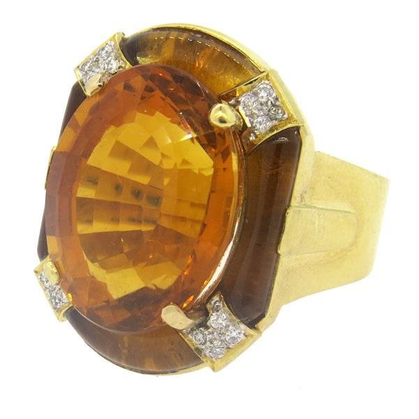 1980s 18k Gold Quartz Citrine Diamond Cocktail Ring (1 of 3)