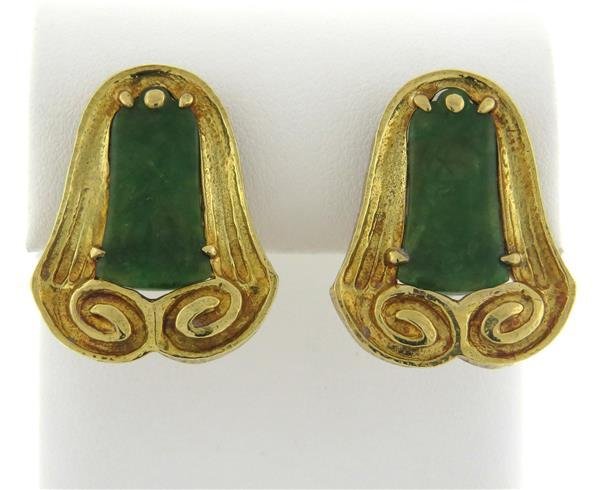 David Webb 18k Gold Jade Earrings (1 of 2)