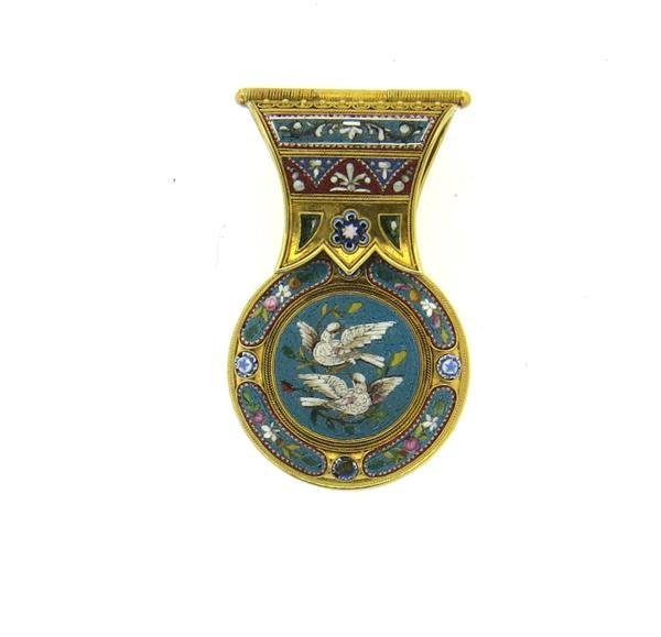 Italian 18k Gold Micro Mosaic Pendant Locket (1 of 6)