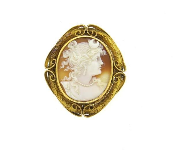Antique 14k Gold Cameo Large Brooch Pendant (1 of 3)