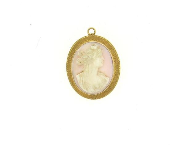 14k Gold Coral Cameo Pendant Brooch (1 of 3)