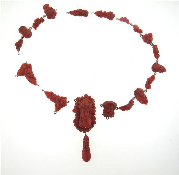 Carved Coral Necklace Jewelry Elements Lot (1 of 4)