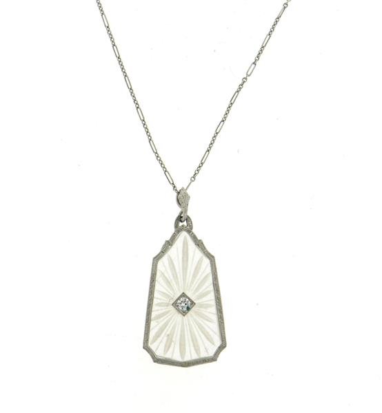 Art Deco 14k Gold Flosted Crystal Diamond Pendant (1 of 5)