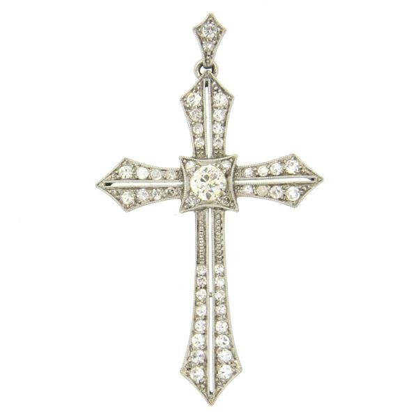 Antique 1.00ctw Diamond Platinum Cross Pendant (1 of 2)