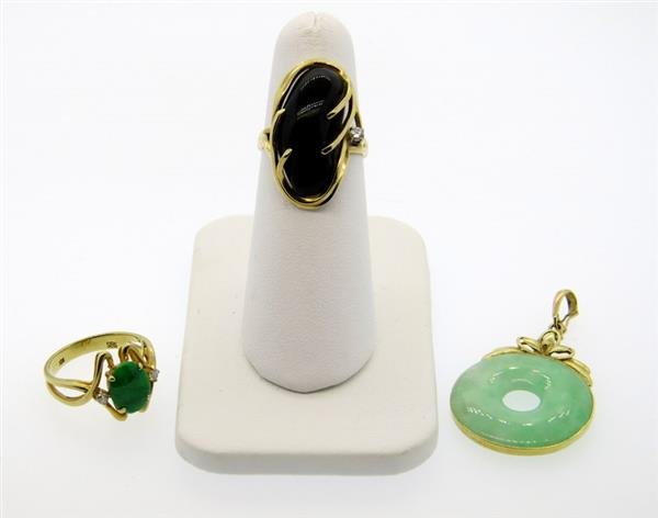14k Gold Black Green Jade Ring Pendant Lot (1 of 8)
