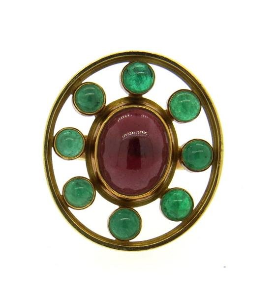 18k Gold Red and Green Gemstone Ring (1 of 4)