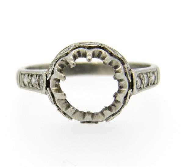 Antique Platinum Diamond Engagement Ring Mounting (1 of 4)