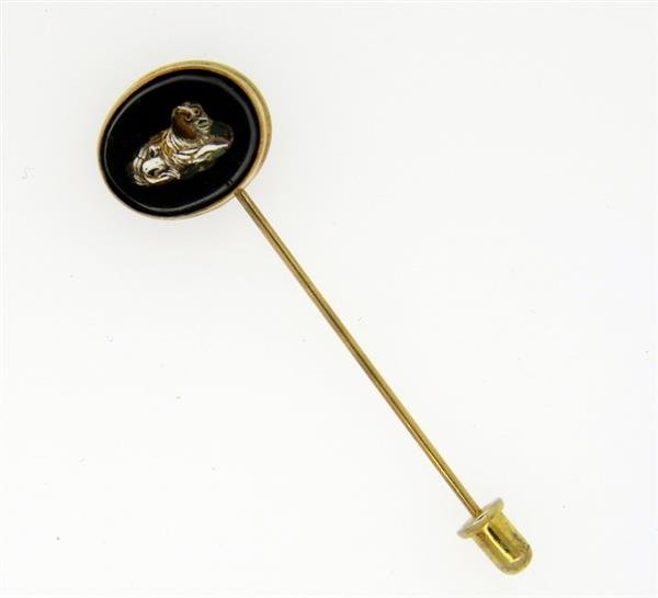Antique  14k Gold Micro Mosaic Stick Pin Dog (1 of 2)