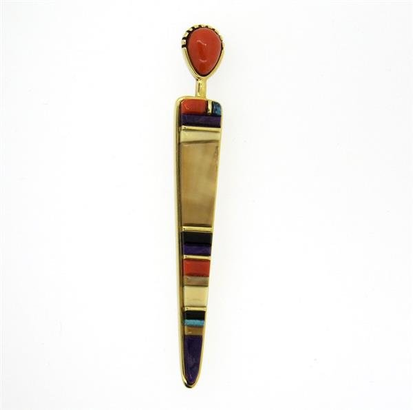 Sonwai 18k Gold Multi Color Gemstone Brooch Pendant (1 of 3)