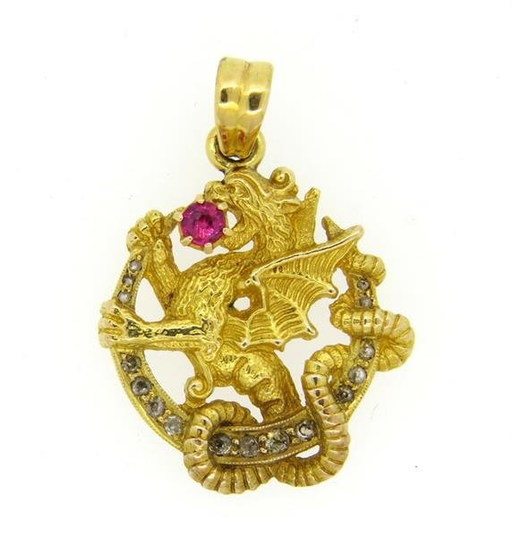 Antique 18k /22k  Gold Diamond  Dragon Pendant (1 of 2)