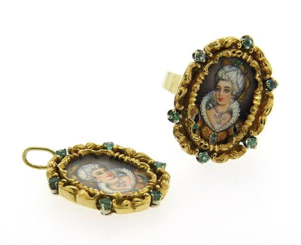 18k Gold Diamond Miniature Portrait Ring Pendant Lot (1 of 8)