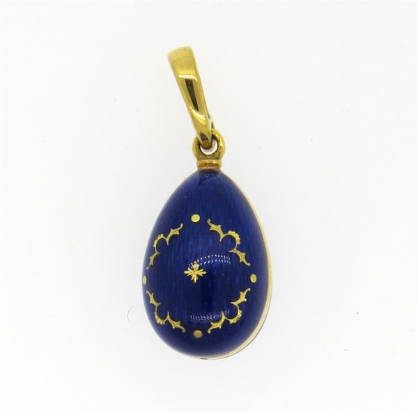 Faberge 18k Gold Blue Enamel Egg Pendant Charm (1 of 3)
