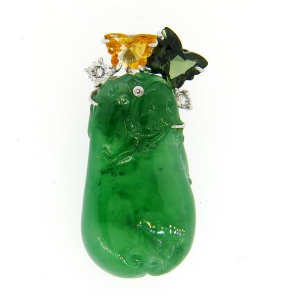 Cetified Natural Carved Jadeite Jade 18k Gold Pendant (1 of 4)