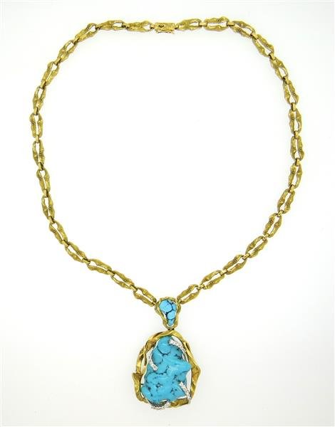 1970s Naturalistic 18K Gold Turquoise Diamond Necklace (1 of 4)