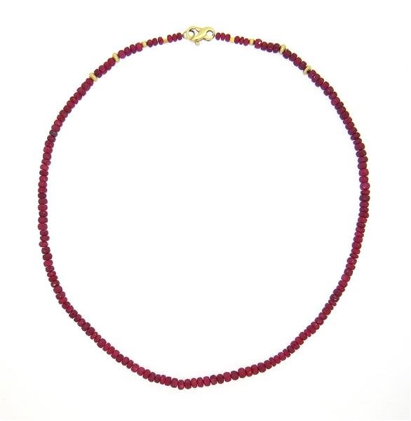 14K Gold Ruby Bead Necklace (1 of 1)