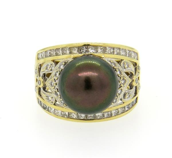 14K Gold South Sea Tahitian Pearl Diamond Dome Ring (1 of 4)