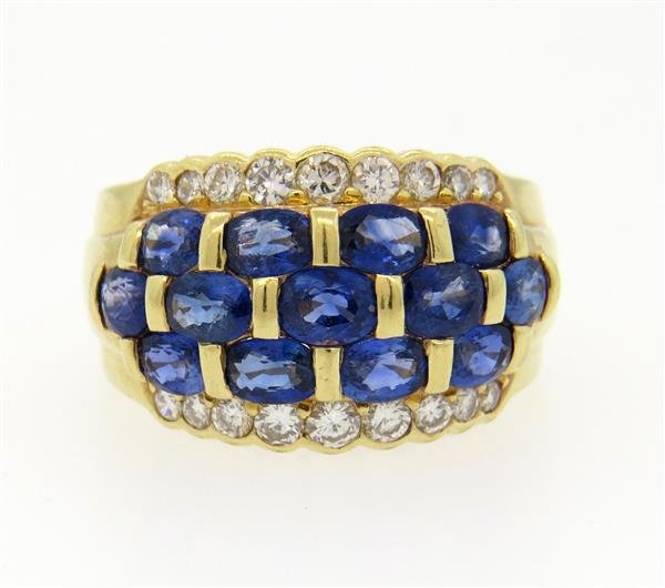 14K Gold Sapphire Diamond Dome Band Ring (1 of 3)